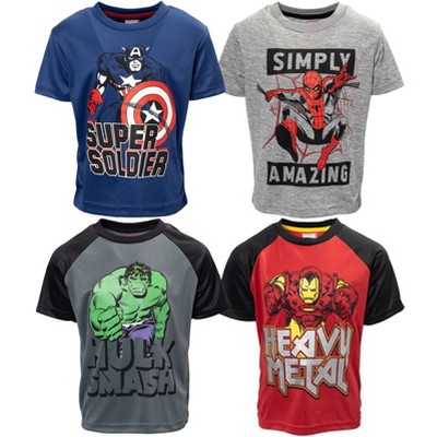 Marvel Avengers Iron Man Hulk Spider-Man 4 Pack Athletic Graphic T-Shirts