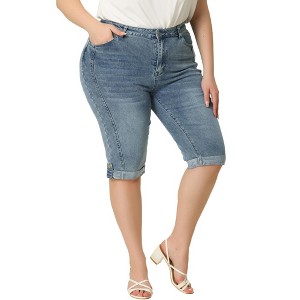 Agnes Orinda Women's Plus Size Mid-Rise Curvy Skinny Stretch Denim Jean Capri - 1 of 4