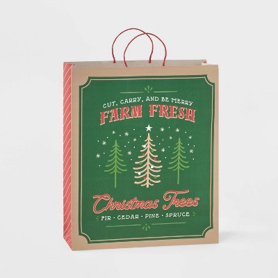 Jumbo Farm Fresh Christmas Trees Gift Bag Dark Green - Wondershop™