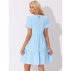 Allegra K Women's Puff Short Sleeve Crew Neck High Waist Casual Tiered Dresses - 3 of 4