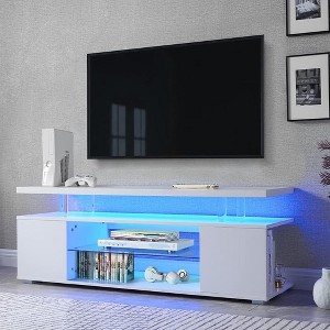TV Stand with LED Lights, Entertainment Center with 2 Open & Side Compartments, Wide Desktop, Open Shelf, TV Console - 1 of 4
