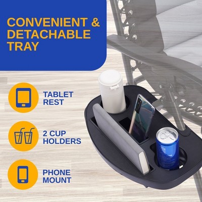 Gray and Black Padded Zero Gravity Outdoor Lounger with Side Table