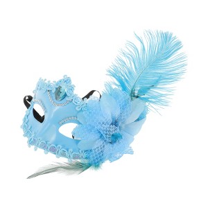 Unique Bargains Ostrich Feather Half Face Party Mask Blue 1 Pc - 1 of 4