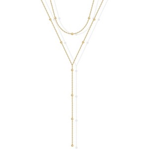 Gold Drop Lariat Necklace for Women, 14K Gold Plated CZ Station Star Beaded Chain - 1 of 4