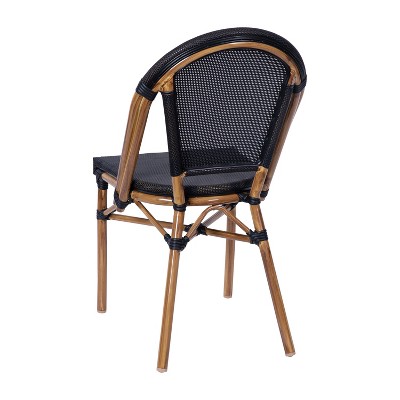 Black Textilene and Bamboo Print Aluminum Bistro Chairs, Set of 2