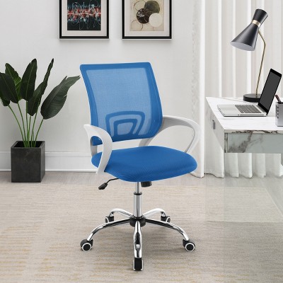 TiramisuBest Blue Upholstered Adjustable Desk Chair: Wood+Fabric, Mesh, Chrome Base
