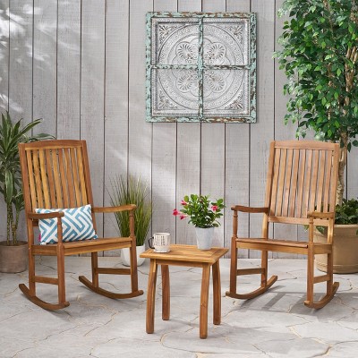 Christopher Knight Home Reynard Outdoor Acacia Wood 3 Piece Rocking Chair Chat Set, Teak