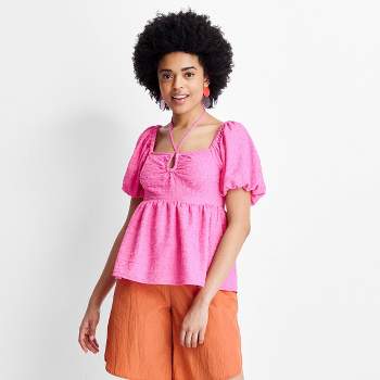 Women's Square Tie Neck Puffed Short Sleeve Top - Future Collective™ with Gabriella Karefa-Johnson Cherry Pink XXS