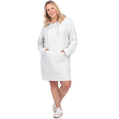 Women s Plus Size Hoodie Sweatshirt Dress Heather Grey 2x White