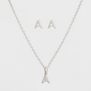 Sterling Silver Initial A Earrings and Necklace Set - A New Day Silver, Women