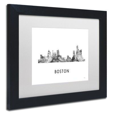 Trademark Fine Art -Marlene Watson 'Boston Mas Skyline WB-BW' Matted Framed Art