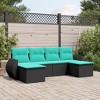 vidaXL Patio Sofa Set with Cushions - 6 Piece Black Poly Rattan Modular Outdoor Furniture, Arm Sofa, Center Seat, Garden Stool - 2 of 4