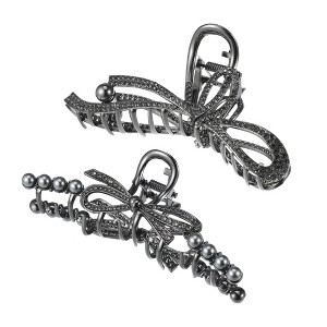 Unique Bargains Cute Faux Pearl Bow Hair Clips and Pins 2 Pcs - 1 of 4