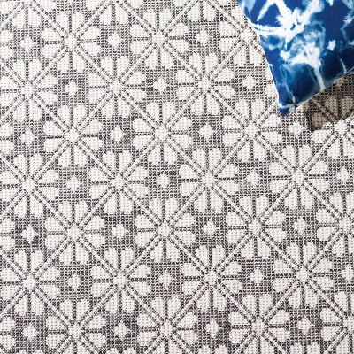 Black and White Geometric Square Synthetic Rug