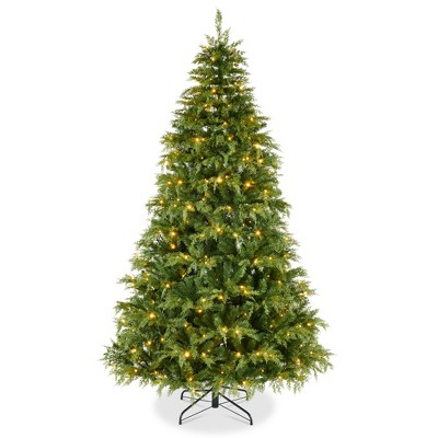 Pre-Lit Cedar Cypress Christmas Tree w/Twinkling Lights, Lighted Artificial Holiday Décor, White & Multicolored LEDs