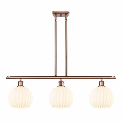 White Venetian - 3 Light Stem Hung Island In Modern Style-11 Inches Tall and 36 Inches Wide