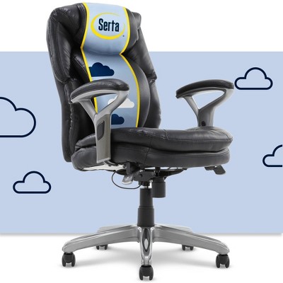 Serta AIR Health & Wellness Managers Chair Black Leather: Ergonomic Adjustable Swivel, Bonded Leather Executive Chair