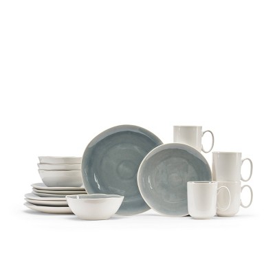 Gray and White Ceramic Glazed 16-Piece Dinnerware Set