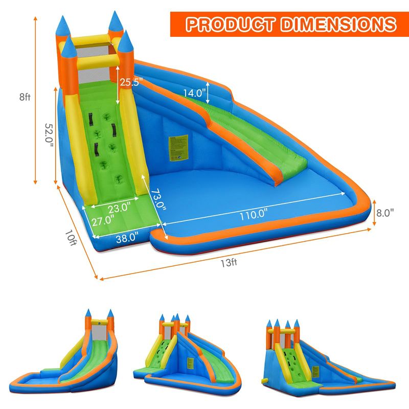 Costway Inflatable Water Slide Mighty Bounce House Castle Moonwalk Splash Pool without Blower, 4 of 11