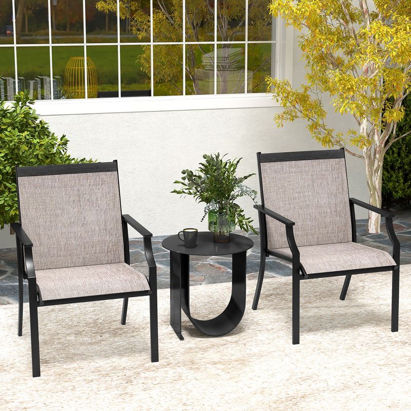 Tangkula Patio Chairs Set of 4 Dining Chairs w/ Curved Backrest Long Armrest Breathable Fabric, 3 of 10