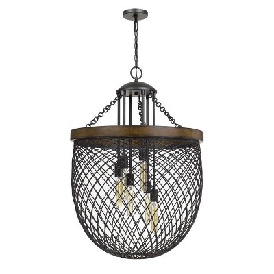 26" x 26" x 38.25" 6-Light Metal/Wood Marion Mesh Shade Chandelier Bronze - Cal Lighting