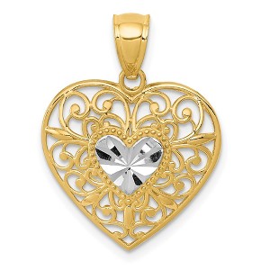 Black Bow Jewelry 14k Yellow Gold and White Rhodium Filigree Heart Pendant, 17mm - 1 of 4