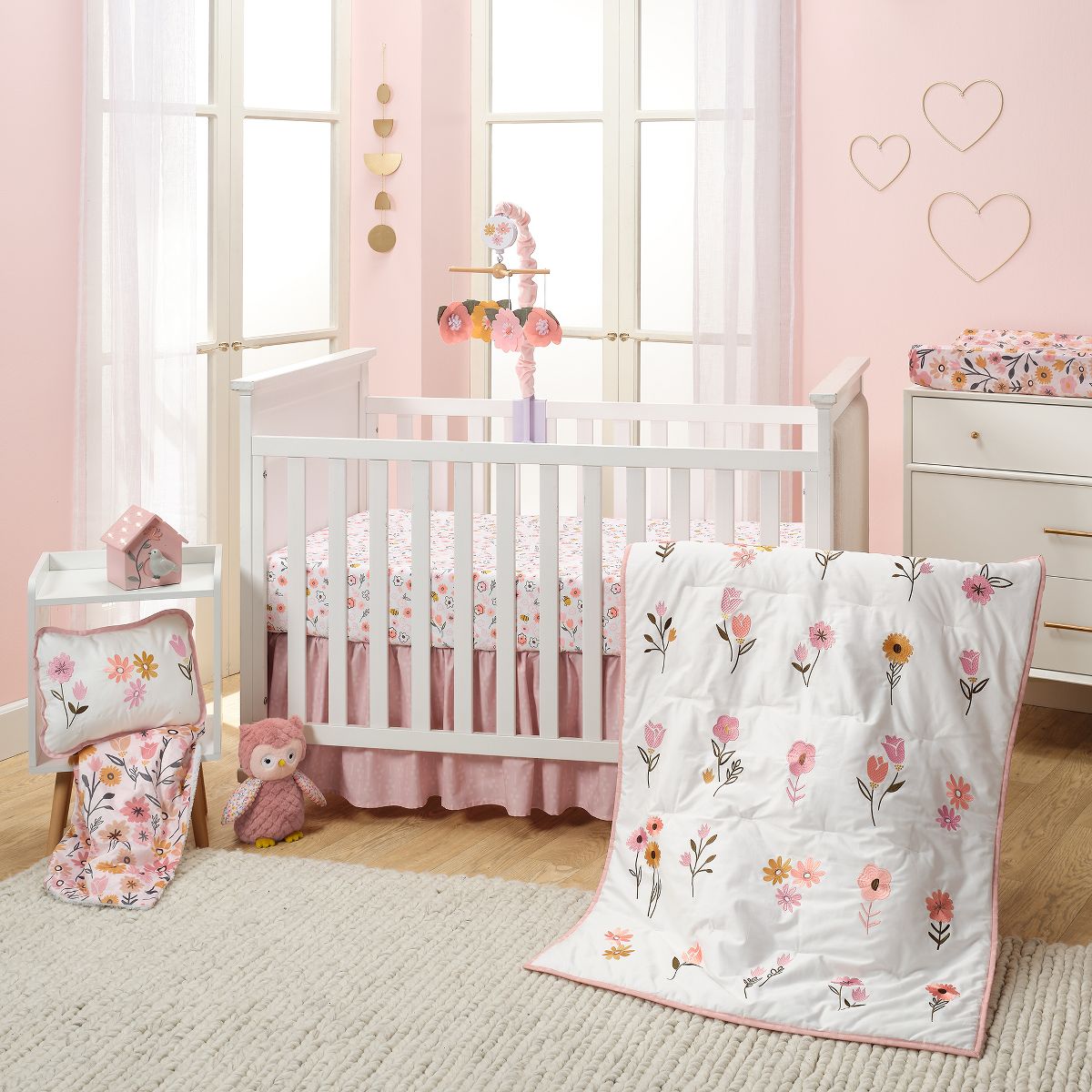Lambs & Ivy Little Garden 100% Cotton Pink Floral Fitted Crib/Toddler Sheet - thumbnail 6