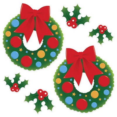 Beistle Holly & Wreath Cutouts, 4.5"-14.75", (12/Pkg) Multicolored