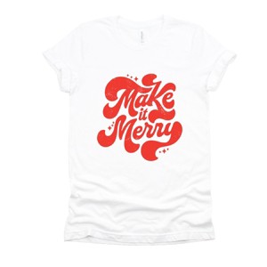 Make It Merry Cursive Distressed - Women's Short Sleeve Graphic T-Shirt - 1 of 4