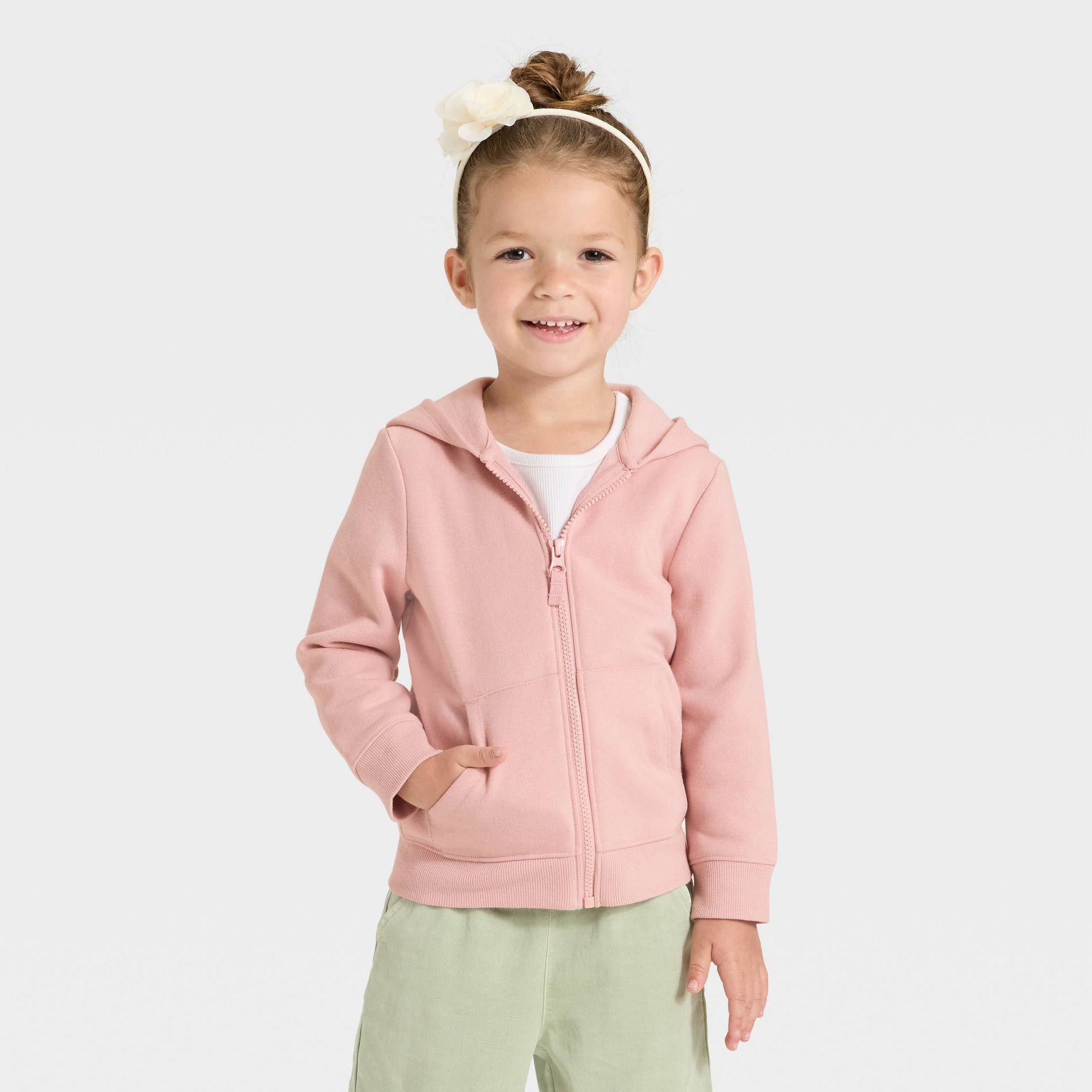 Toddler Girls' Zip-Up Fleece Hoodie - Cat & Jack™ Light Mauve 4T