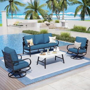Captiva Designs 4 PCS Metal Patio Furniture Conversation Set with Swivel Armchairs for Garden Porch Backyard - 1 of 4
