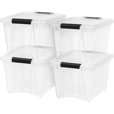 IRIS USA 4 Pack 32qt Clear View Plastic Storage Bin with Lid and Secure  Latching Buckles, Clear&Black