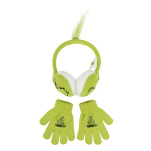The Grinch Big Face Youth 2-Piece Green Ear Muffs & Magic Gloves Set - 1 of 4
