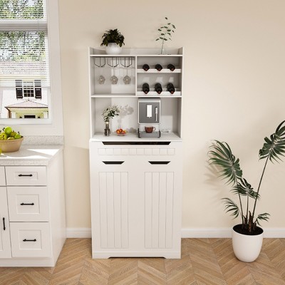 JUJABU White Modern Farmhouse Buffet Cabinet with Drawers & Barn Doors, Coffee Bar or Liquor Storage for Dining or Living Room