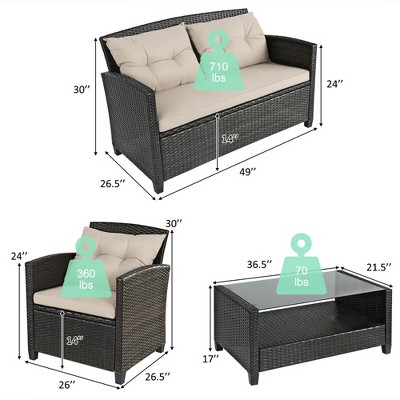 Costway 8-Piece Beige Cushioned Rattan Patio Furniture Set with Coffee Tables