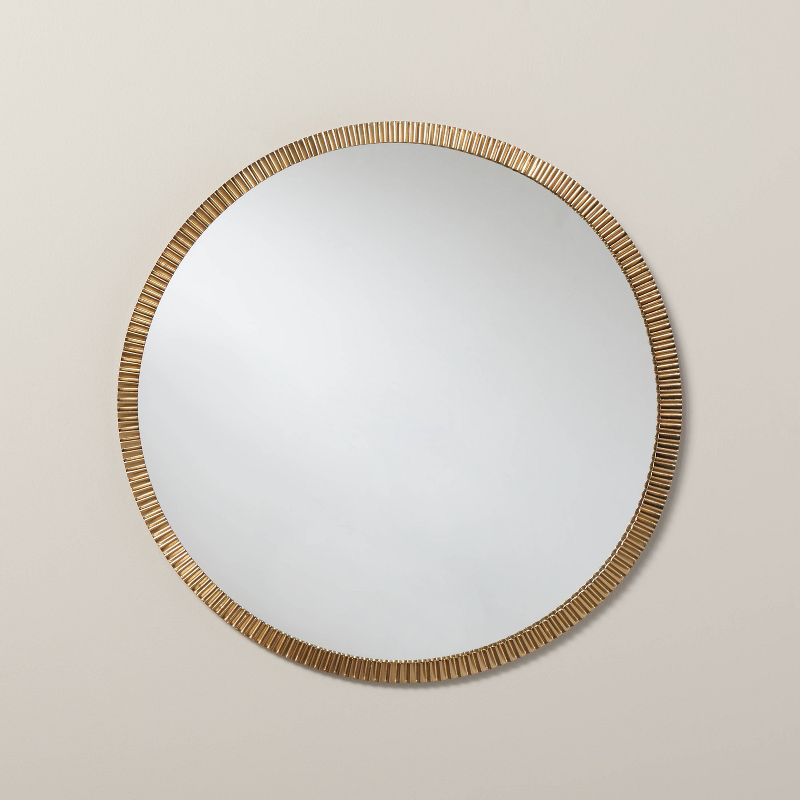 Pleated Brass Round Wall Mirror Antique Finish - Hearth & Hand™ with Magnolia, 1 of 8