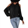 Coolmee Women's Blouses Dressy Casual Cold Shoulder Ruffle Collar Blouses Fall Fashion Shirts for Work - 2 of 4