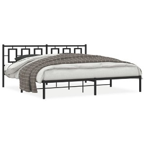vidaXL Metal King Bed Frame with Headboard - 76"x79.9" - Black Steel Construction for Bedroom Furniture - 1 of 4