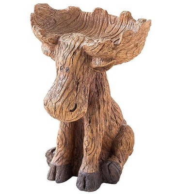 Plow & Hearth - Moose Rustic-Looking Outdoor Garden Birdbath - Made of All-Weather Resin