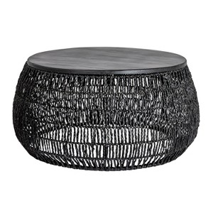 Storied Home Handwoven Round Coffee Table Black - 1 of 4