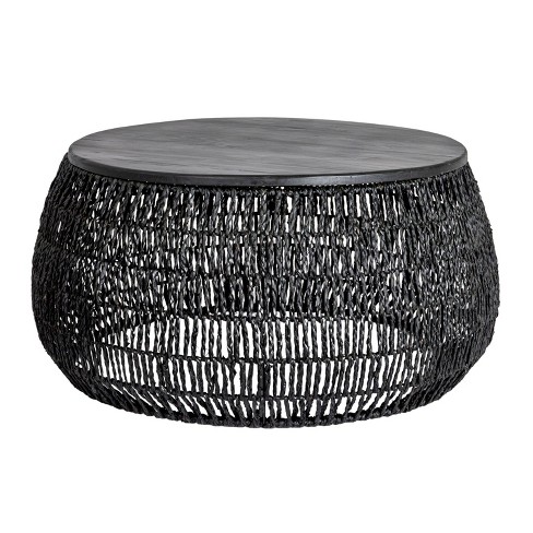 Storied Home Handwoven Round Coffee Table Black - image 1 of 4