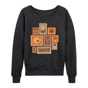 Women's - Instant Message - Fall Stamp Cluster Lightweight French Terry Wide Neck Long Sleeve Shirt - 1 of 4
