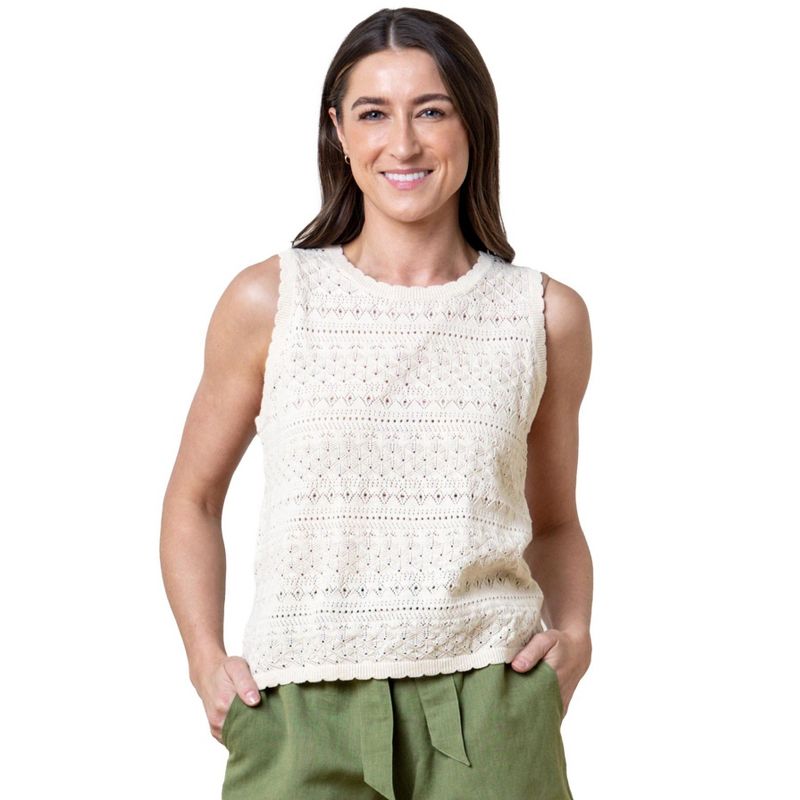 Hope & Henry Women's Organic Sleeveless Crochet Sweater Tank, 1 of 6