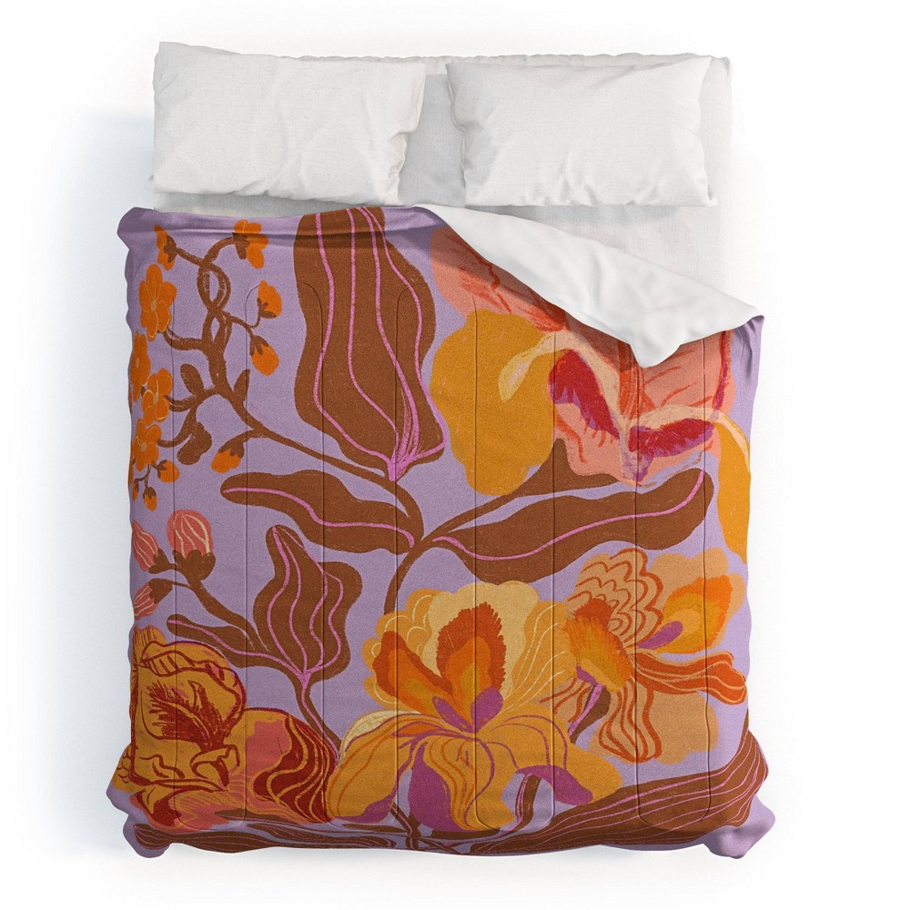 Photos - Bed Linen Deny Designs 3pc King Gigi Rosado Orange Flowers Comforter and Pillow Sham