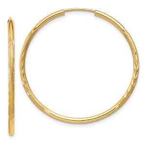 Black Bow Jewelry 1.5mm x 33mm 14k Yellow Gold Satin Diamond-Cut Endless Hoop Earrings - 1 of 4
