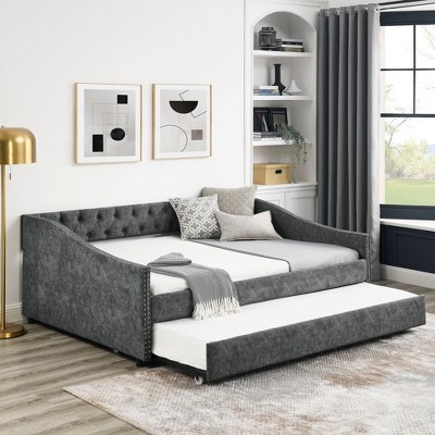 NicBex Full Size Upholstered Tufted Button Daybed with Twin Size Trundle for Bedroom,Living Room,Apartment,Gray