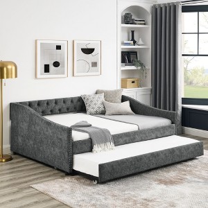 NicBex Full Size Upholstered Tufted Button Daybed with Twin Size Trundle for Bedroom,Living Room,Apartment,Gray - 1 of 4