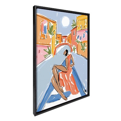 23" x 33" Black Framed Canvas Art with Venice Gondola Ride