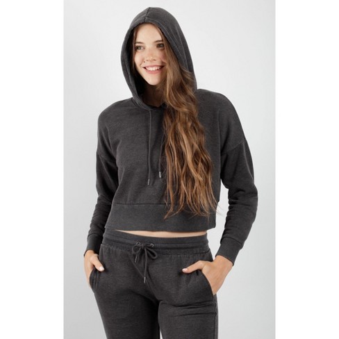 90 Degree By Reflex Womens Casual Fit Long Sleeve Hooded Basic Sweatshirt -  Black X Small