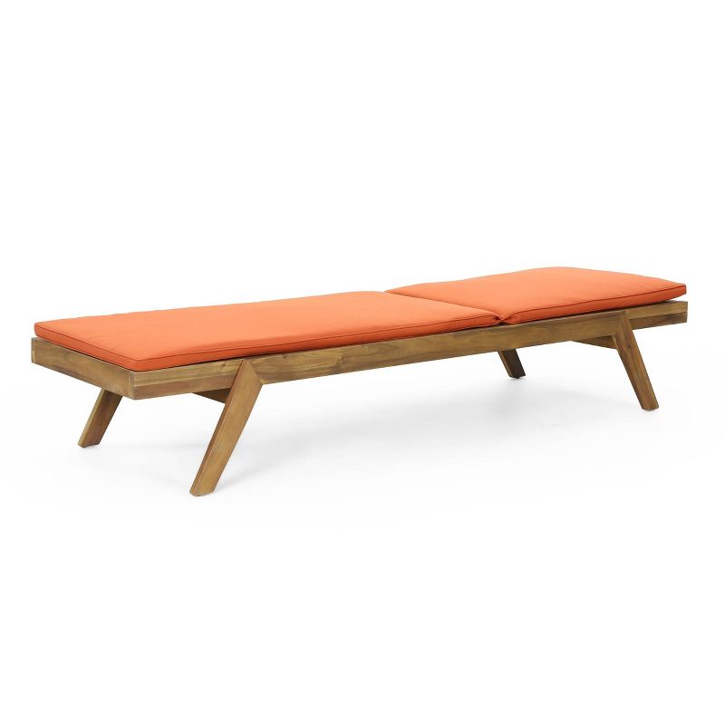Caily 2pk Outdoor Acacia Wood Chaise Lounges with Cushions - Teak/Orange - Christopher Knight Home, 5 of 13